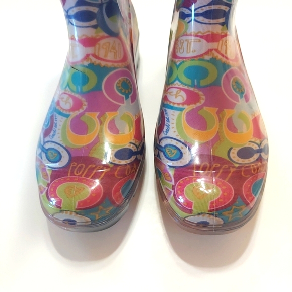 NWOT Coach Pixy Poppy Multi Color Size 7M Rain Boots In Box - Picture 4 of 16